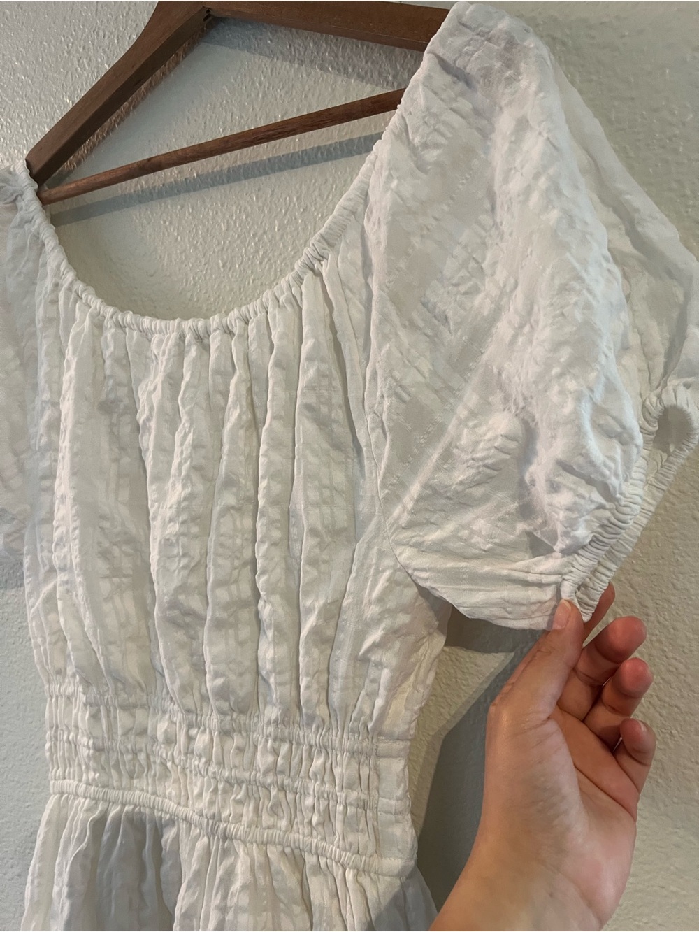 Madewell White Textured Midi Dress with Puff Sleeves - Picture 11 of 11